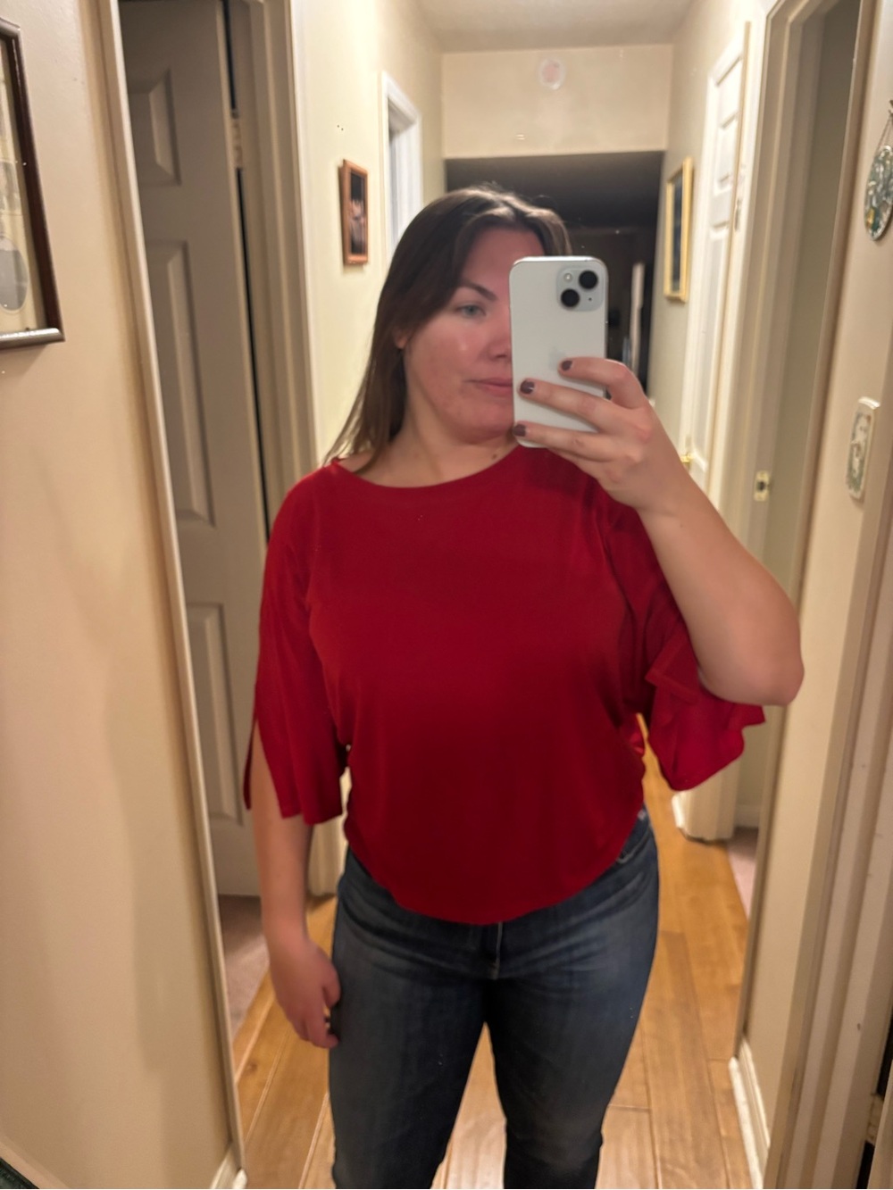 Red Draped Cold-Shoulder Top - Picture 6 of 7